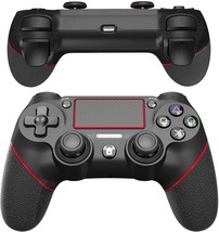 P4 ワイヤレスコントローラー PC CS Bluetooth接続 ブルートゥース 二重振動 無線 高耐久ボタン ゲームパット搭載 ブラック/レッド_画像2