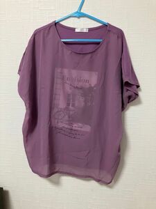 Tシャツ　透け感　紫　レディース　半袖