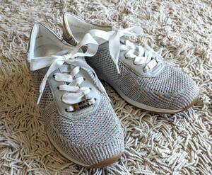 mus_052 new goods araala lady's casual walking shoes * 5 24.0cm corresponding silver lustre ribbon stylish 