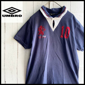 最終値下げ！【【USED】アンブロ UMBRO デサント社製 ポロシャツ 90s 00s LONDON 古着 イングランド Oi PUNK ネイビー S ☆送料無料☆