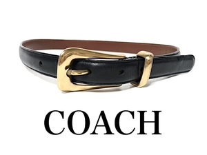 二点以上で送料無料！ C6 【美品】COACH コーチ レザーベルト 革 S バックルベルト メンズ レディース 黒×茶 ブラック×ブラウン 小物