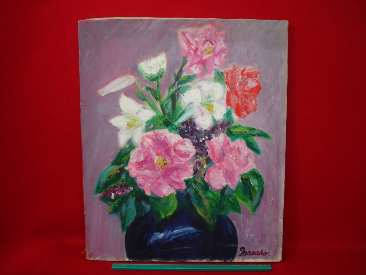 ★【Ippindo】★ Artiste : Masako 46.6.8 Rose Rose Painting Society Président Honda Soichiro Peinture sur toile F6 Peinture à l'huile peinte à la main Peinture nature morte Peinture ancienne Showa rétro Article rare, Peinture, Peinture à l'huile, Nature morte