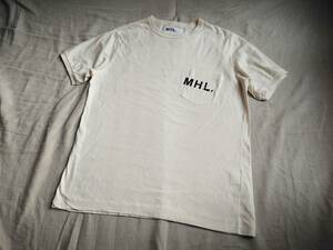 MHL. エムエイチエル Tシャツ ロゴプリント 胸ポケ 半袖 596-8166580 コットン XL アイボリー ★8