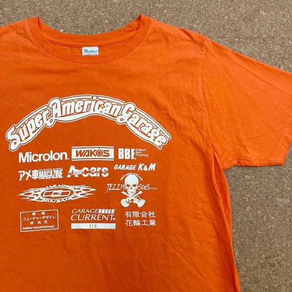 【未使用】【レア】super american garage microlon. WAKO'S バイク Tシャツ Lサイズ オレンジ アメ車 ガレージ Tee