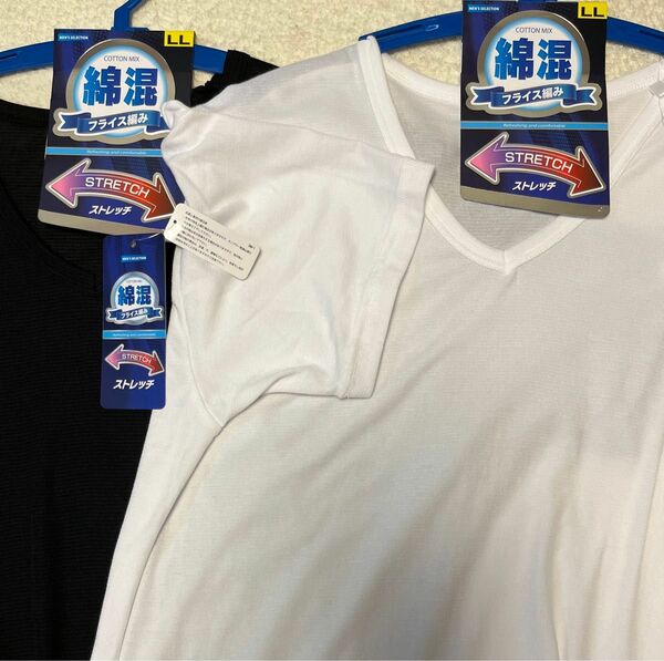 『新品　未使用品』　2枚 白　黒　ホワイト　ブラック系　メンズインナー　LLサイズ　紳士　綿混　Tシャツ　