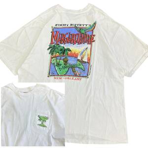 90s Jimmy Buffett ジミーバフェット Tシャツ XXL バンT MARGARITAVILLE 胸ポケット オウム カクテル ロゴ バンド ロック 00s ヴィンテージ