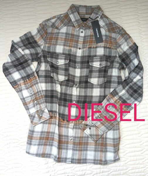 DIESEL　ディーゼル　ダンガリーシャツ　チェックシャツ　グレー　茶ブラウン