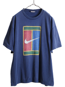 90s ■ ナイキ テニス スウッシュ ロゴ プリント 半袖 Tシャツ メンズ L / 90年代 オールド NIKE アート ビッグシルエット ヘビーウェイト