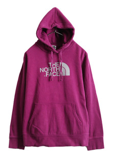 ■ ノースフェイス ロゴ プリント スウェット フード パーカー ( レディース L ) The North Face 裏起毛 トレーナー プルオーバー パープル