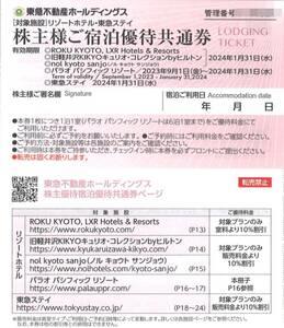 「東急不動産ホールディングス 株主優待」 株主様ご宿泊優待共通券(8枚) 有効期限2024年1月31日　リゾートホテル/東急ステイ/宿泊割引券