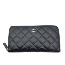 CHANEL シャネル ラウンドファスナー長財布 マトラッセ ロゴ型押し カーフレザー ブラック ゴールド金具 24番台_画像1