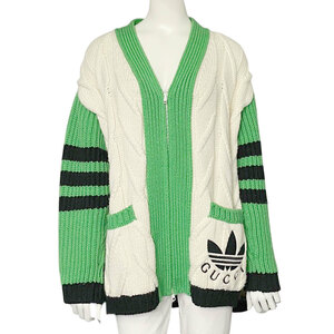 ADIDAS X GUCCI Adidas x Gucci Mix wool knitted cardigan M green ivory 718007 XKCRG 9216