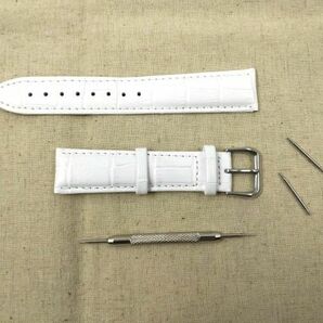 時計交換ベルト クロコ型押し 本革レザー バネ棒 工具付き 20mm ホワイトの画像3