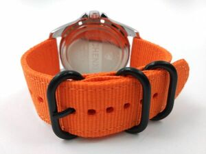 ナイロン製ミリタリーストラップ 交換用腕時計ベルト オレンジXブラック 24mm