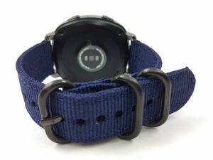 ナイロン製ミリタリーストラップ 交換用腕時計ベルト ネイビーXブラック 20mm