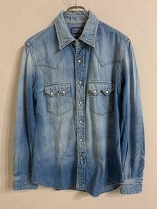  Hollywood Ranch Market BLUE BLUE Denim western shirt L size 