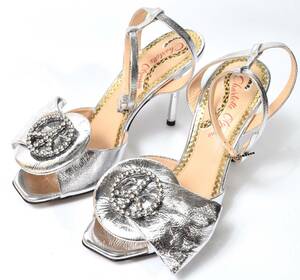  unused 9.8 ten thousand Charlotte Olympia Charlotte o Lynn Piaa ankle strap silver leather sandals 35.5 (22.5)