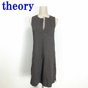 セオリー ひざ丈ワンピース リネン ノースリーブ 茶色theory 麻 ブラウン 裏地なし ２ C6390