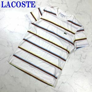 ラコステ 半袖Tシャツ 綿 ボーダー ワンポイント 白 LACOSTE コットン ホワイト 小さいサイズ XS C6407