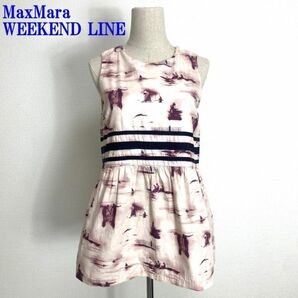 マックスマーラウィークエンド ノースリーブ チュニック 紫 MaxMara WEEKEND LINE カットソー ブラウス へプラム 総柄 40 C6473の画像1