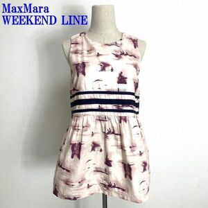 マックスマーラウィークエンド ノースリーブ チュニック 紫 MaxMara WEEKEND LINE カットソー ブラウス へプラム 総柄 40 C6473