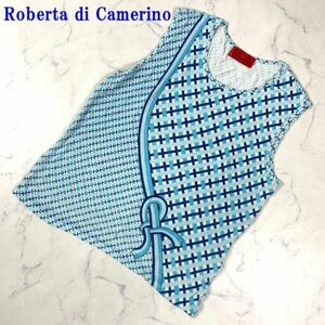  Roberta di Camerino total pattern no sleeve tops blue group Roberta di Camerino casual summer knitted 42 C6523