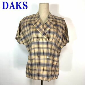 ダックス 半袖 シャツジャケット 綿 チェック ベージュ DAKS ブラウス ダブルボタン ドルマンスリーブ ７C6742