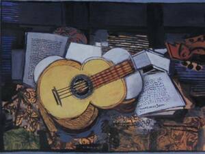 Art hand Auction ISMAEL DE LA SERNA, NATURE MORTE AVEC GUITARE, Overseas edition, extremely rare, raisonné, Brand new with high-quality frame, free shipping, Painting, Oil painting, Still life