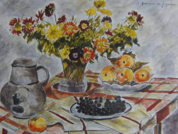 Andre Dunoyer de Segonzac, NATURE MORTE AVEC VASE DE FLEURS, FRUITS, 海外版超希少レゾネ, 新品高級額装付, 送料無料, 絵画, 油彩, 静物画