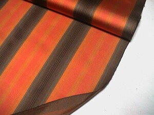 着物はぎれ（古布）化繊繻子織　オレンジ/焦げ茶ストライプ (35x256,26x145cm)
