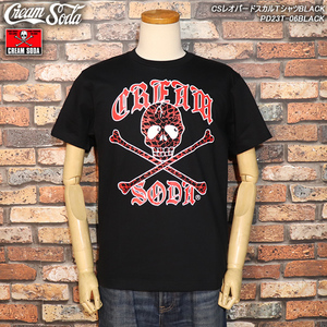 【S】CREAM SODA クリームソーダ　 CSレオパードスカルＴシャツBLACK 　PD23T-06BLACK　角ドクロ　ロックンロール　ロカビリー　ヒョウ柄