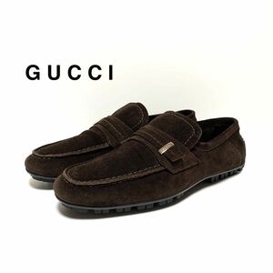 ☆良品 グッチ GUCCI ラグソール スエードレザー ドライビングシューズ 濃茶 size 38 イタリア製 モカシン ローファー 革靴 スリッポン