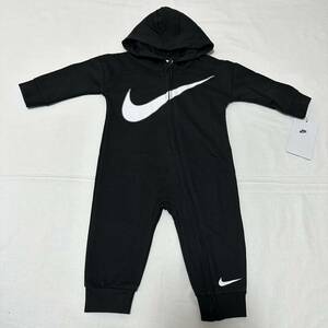 新品　60 NIKE ナイキ　ロゴ　プリント　ジップ　ロンパース　カバーオール　62〜68 ボディーオール　つなぎ　ブラック　6M