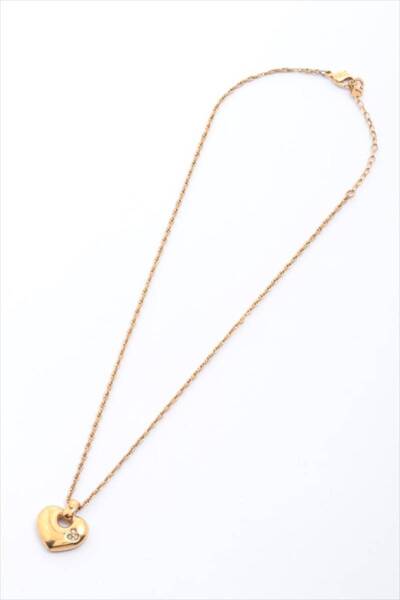 $ 良好品 $ ◆ Dior ◆ クリスチャン・ディオール◆ ハート型 ラインストーン入り・ ロング ネックレス ◆ ゴールド色 ◆ 送料無料