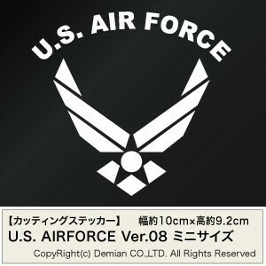 【U.S. AIRFORCE ミニサイズ ver.08 （米国空軍モチーフ） カッティングステッカー 3枚組 幅約10cm×高約9.2cm】