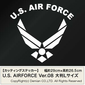 【U.S. AIRFORCE ver.08（米国空軍モチーフ） カッティングステッカー 2枚組 大判Lサイズ 幅約29cm×高約26.5cm】