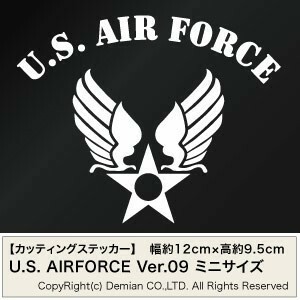 【U.S. AIRFORCE ミニサイズ ver.09 （米国空軍モチーフ） カッティングステッカー 3枚組 幅約12cm×高約9.5cm】