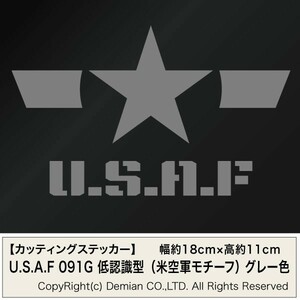 【U.S.A.F 091G 低認識型（米空軍モチーフ）グレー色 カッティングステッカー 2枚組 幅約18cm×高約11cm】