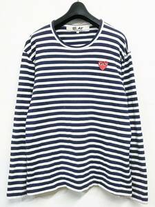 PLAY COMME des GARCONS プレイ コムデギャルソン ハートワッペン ボーダー長袖Tシャツ 白紺 L ロンT CDGSHIRTHOMMEPLUS