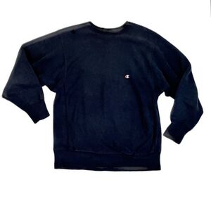 90’s 米国製 チャンピオン リバースウィーブ ソリッド Champion REVERSE WEAVE ダークネイビー 黒系 ダメージ ボロ 雰囲気 XL [ta-0811]