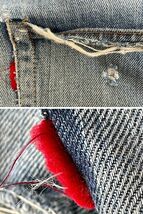 60's 70's 米国製 リーバイス LEVI'S 505 ビッグE 赤耳 裾チェーン ダメージ クラッシュ 実寸W96 L75cm [ta-0810]_画像6