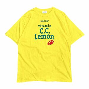 90’s SUNTORY サントリー C.C.Lemon CCレモン ビンテージ Tシャツ Lサイズ相当 黄色 シングルステッチ 企業プリント ジャパンビンテージ