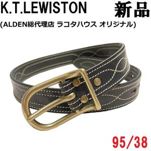 【新品◆ALDEN代理店】KTルイストン 肉厚レザー ステッチ ベルト 黒 ブラック 38/95 XL / K.T.Lewiston / アメカジ