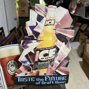 【メタルサイン / 看板】1993年 BUD ICE バドアイス ビール メタル tin エンボス グレー 灰 レッド 赤 アメリカンヴィンテージ 酒 ビール