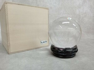 水晶玉 丸玉 透明 直径約100mm パワーストーン 台座 木箱 クリスタル