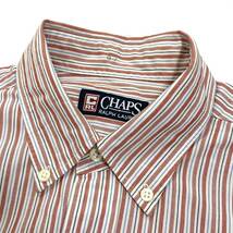 CHAPS(チャップス)長袖シャツ 刺繍ロゴ ストライプ柄 ボタンダウンシャツ メンズL ホワイト/レッド系_画像4