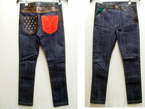 * prompt decision [W28] unused goods LOUIS VUITTON 18SS monogram sheep leather leather eyelet switch stretch Denim Louis Vuitton FEPB01FGK pants #4444