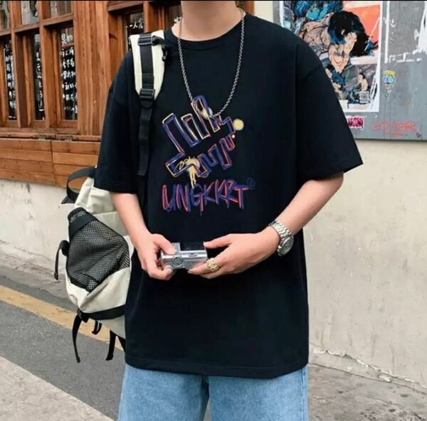 半袖 Tシャツ プリントシャツ ビックシルエット 黒