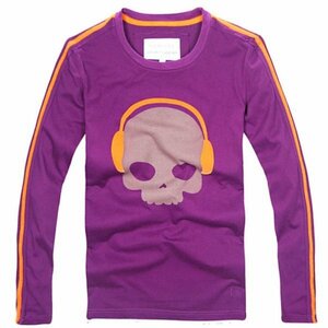 美品◆【格好いい】メンズTシャツHYDROGENハイドロゲン長袖トップスイヤホン深い紫XL