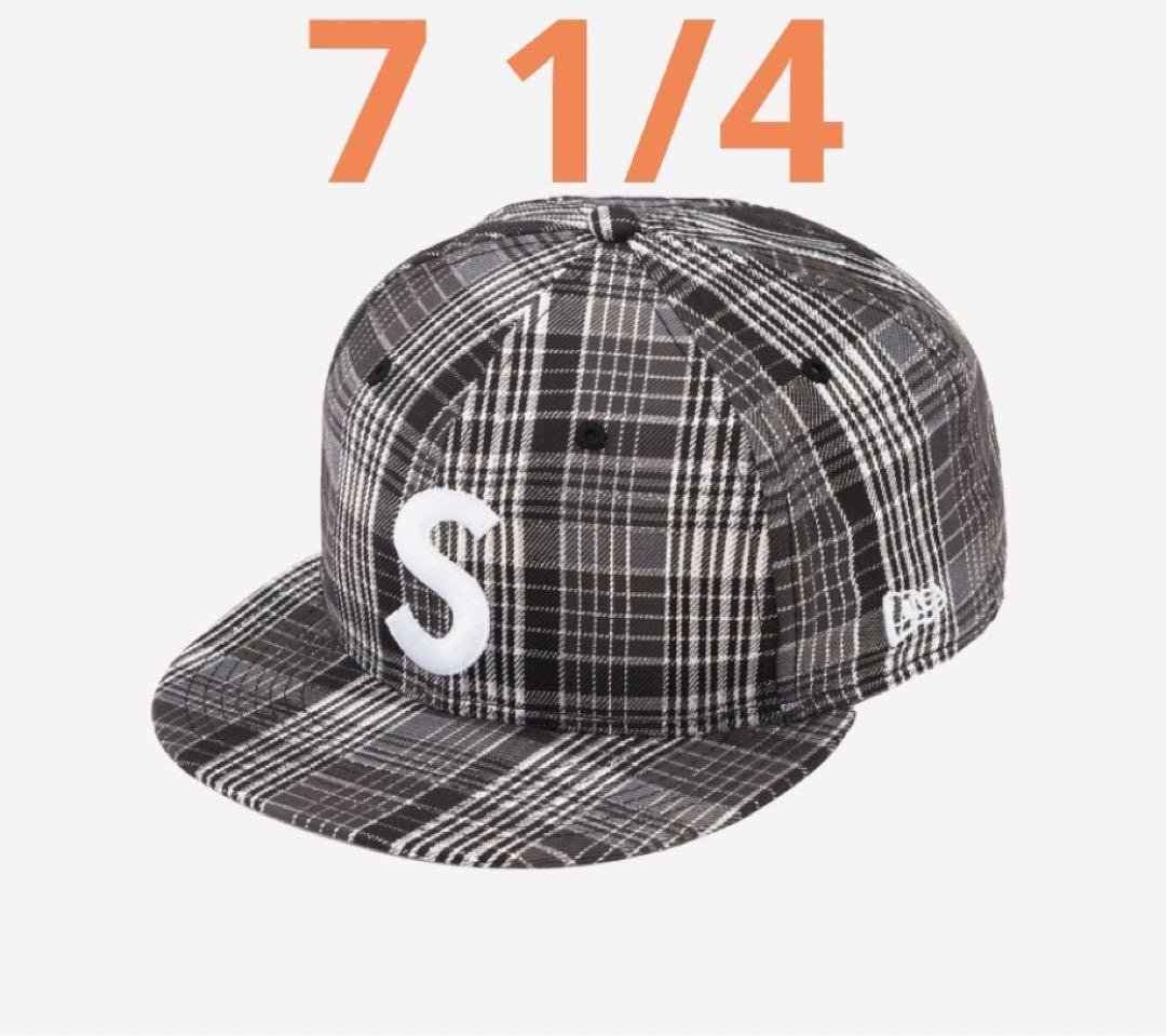 新品 SUPREME METALLIC PLAID S LOGO NEW ERA 7 3/8 BLACK